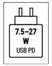 Das Gerät kann mit Netzteilen geladen werden, die eine Leistung zwischen 7,5 und 27 Watt USB PD liefern.