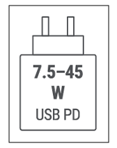 Das Gerät kann mit Netzteilen geladen werden, die eine Leistung zwischen 7,5 und 45 Watt USB PD liefern.